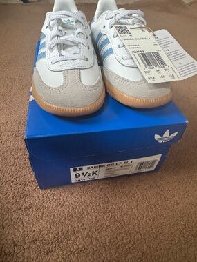 adidas Kids Samba OG CF EL I White Blue with Gum Sole